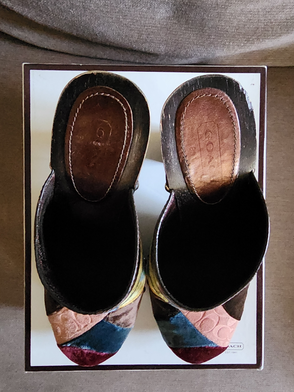 Pre-loved Coach Multicolor Patchwork Velvet Studded Mules - Picture 11 of 11
